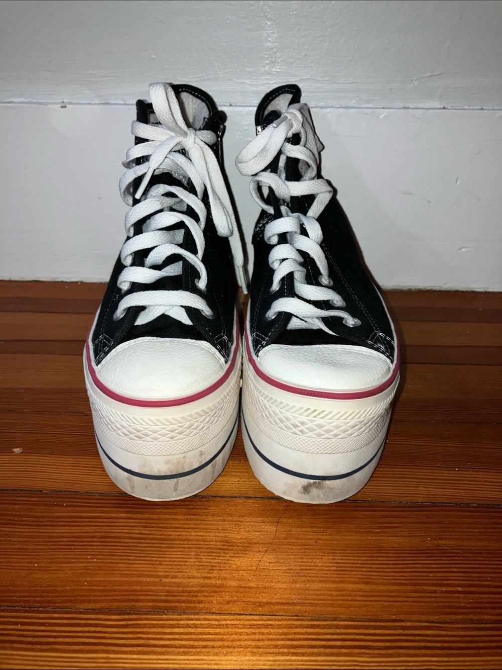 MAX STAR Black Platform High-Top Canvas Sneakers with Red Stripe - Picture 5 of 8